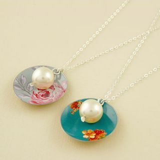 vintage style disc and pearl necklace by kate hamilton hunter studio