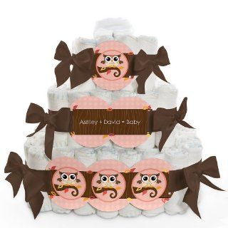 Owl Girl   Look Whooo's Having A Baby   3 Tier Personalized Square   Baby Shower Diaper Cake  Baby Diapering Gift Sets  Baby