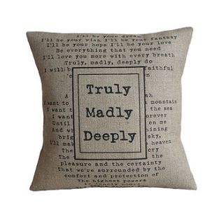 'truly madly deeply' cushion cover by vintage designs reborn