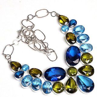 Generic Huge Blue Topaz Elegant Green Peridot Style Solitaire Fantastic Necklace 21 Jewelry