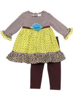 Rare Editions Baby girls Newborn Stripe Print Legging Set, Brown/White/Turquoise/Lime, 9 Months Clothing