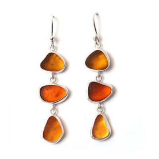 amber sea glass three drop earrings by tania covo