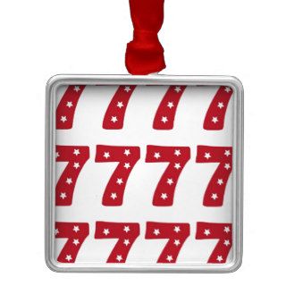 Number 7   White Stars on Dark Red Christmas Ornaments