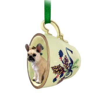 French Bulldog Fawn Tea Cup Green Holiday Ornament   Decorative Hanging Ornaments