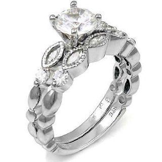 Bold and Beautiful Design Silver Wedding Ring Set, Round Cut and Marquise Cut Cubic Zirconia Jewelry