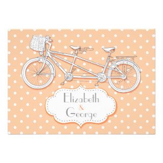 Tandem bicycle peach polka dot wedding invite