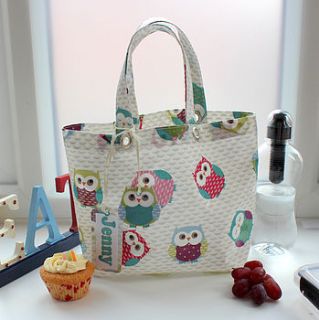 olly owl oilcloth lunch bag by yummy art and craft