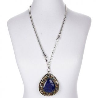 BAJALIA Lapis and Stone Silvertone and Goldtone Pear Shaped Pendant with 25&quo