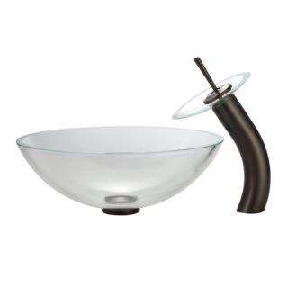 Crystal Clear Glass Vessel Sink and Waterfall Faucet