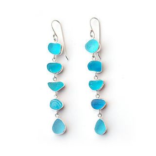 turquoise sea glass five drop earrings by tania covo