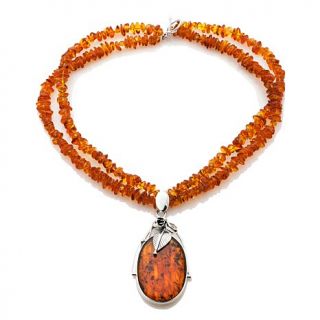 Age of Amber Honey Amber 2 Row Chip 18 1/2" Necklace with Honey Amber Sterling 