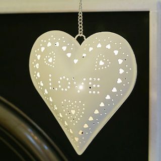 cream heart hanging tealight holder by ella james