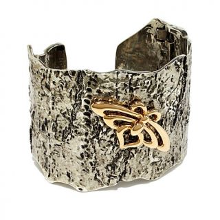 Joan Hornig Giving Rocks Jewelry 2 Tone Textured "Bark and Bee" Cuff Bracelet