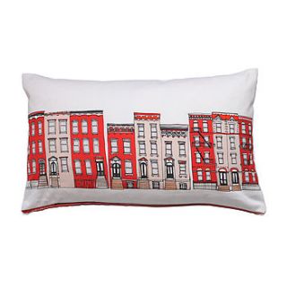 new york brooklyn town houses cushion by helena carrington illustration