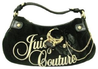Juicy Couture Velour Ring Bling City Girl Shoulder Bag Purse Black Top Handle Handbags Shoes