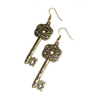 antique style large key earrings by hannah makes things