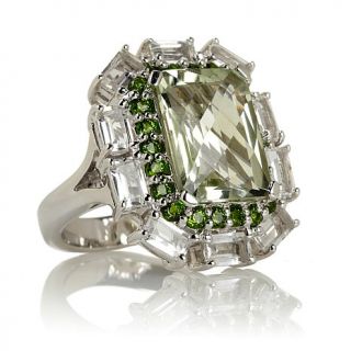 Sima K 12.06ct Green Amethyst and Gemstone Sterling Silver Ring