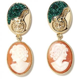 AMEDEO NYC® "Luccica" 20mm Cornelian Cameo Crystal Accented Drop Earrings