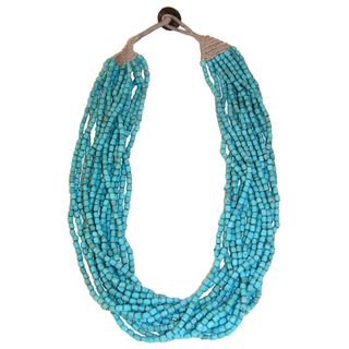 Handmade Cotton and Glass Turquoise Naga Necklace (India) Necklaces