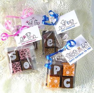 personalised chocolate squares by chocolate by cocoapod chocolate