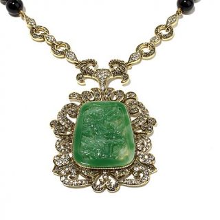 Heidi Daus "Daus Dynasty" Carved Simulated Jade Crystal Drop Necklace
