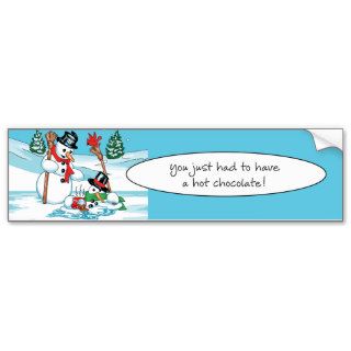 Funny Snowman with Hot Chocolate Cartoon Bumper Sticker