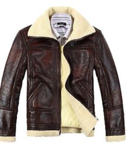 Men Outwear Leather Fur Air Force Pilot Jacket Thick COAT Outwear Padded Brown at  Mens Clothing store
