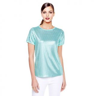 IMAN Global Chic Show Stopping Sequin Draped Couture Top