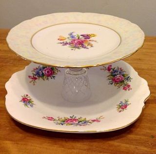 vintage floral pearl two tier cake stand by once upon a tea cup