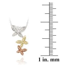 DB Designs Tri color Sterling Silver Diamond Accent Butterfly Necklace DB Designs Diamond Necklaces