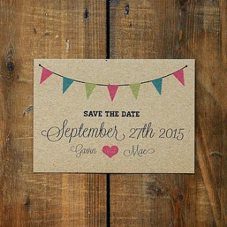 vintage bunting kraft save the date card by feel good wedding invitations