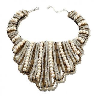 Sally C Treasures Beaded Cultured Freshwater Pearl 16" Bib Necklace