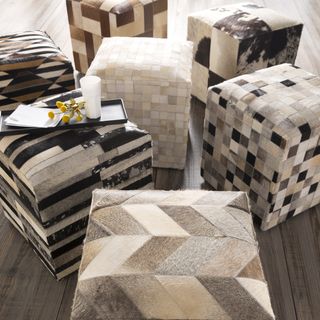 Cattle Range 18 inch Leather Cowhide Cube Pouf Throw Pillows
