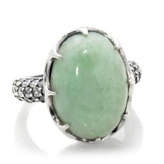 Jade of Yesteryear Green Jade and CZ Sterling Silver Ring