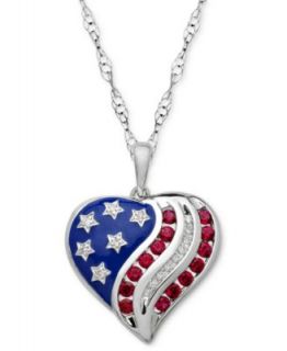 Sterling Silver Necklace, Red White and Blue Diamond Flag Heart Pendant (1/3 ct. t.w.)   Necklaces   Jewelry & Watches