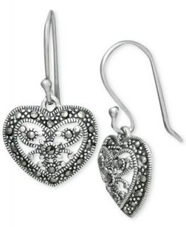 Genevieve & Grace Sterling Silver, Marcasite Filigree Heart Earrings   Earrings   Jewelry & Watches