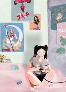 limited edition illustration   bedroom girl by charlotte mei ceramics
