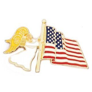 US American Patriotic Waving Flag with Religious Spiritual Angel Lapel Pin 1 1/8" Brooches And Pins Jewelry