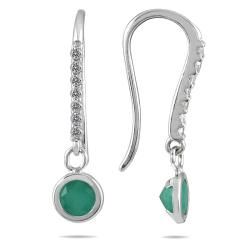 14k White Gold Emerald and 1/10 Carat TDW Diamond Earrings (I J, I1 I2) Gemstone Earrings