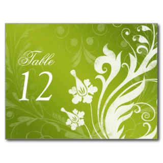 Green and White Vintage Floral Wedding Table Cards Post Cards