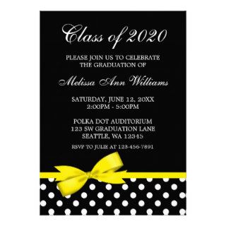 Yellow Bow Polka Dots Graduation Announcement
