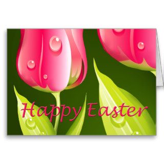 Happy Easter Spring Rain Tulips Greeting Cards