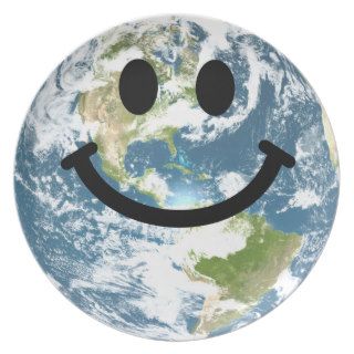 Happy Earth smiley face Party Plate