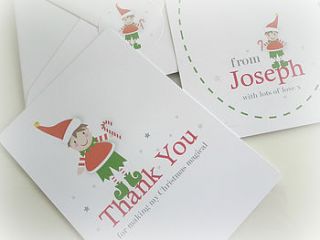 personalised christmas elf thank you cards by lila's party