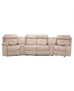 Justin Leather Sectional with Vinyl Sides & Back Recliner Chairs, 6 Piece Set (2 Recliners, 2 Armless Recliners and 2 Consoles) 148W X 53D X 39H   Furniture