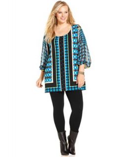 Style&co. Plus Size Top, Three Quarter Sleeve Printed Tunic   Tops   Plus Sizes