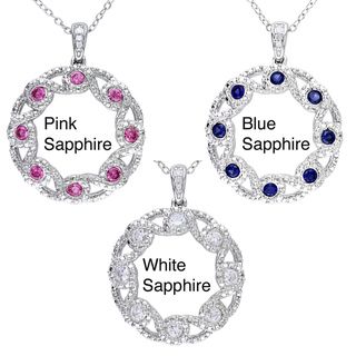 Miadora Sterling Silver Sapphire and Diamond Accent Circle Necklace (H I, I2 I3) Miadora Gemstone Necklaces