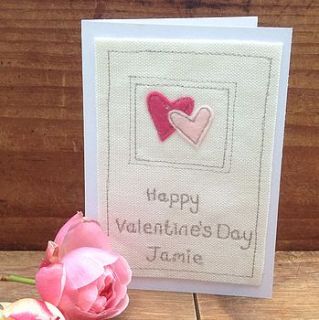 personalised embroidered valentine's card by caroline watts embroidery