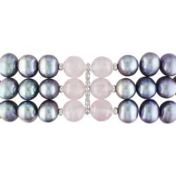 Sterling Silver 35ct TGW Rose Quartz and FW Pearl Bracelet (9.5 10 mm) Pearl Bracelets