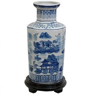 Oriental Furniture 12" Landscape Blue and White Porcelain Vase